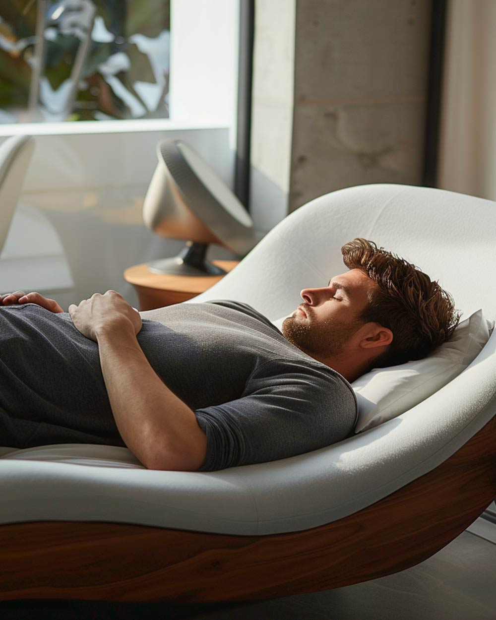 Un homme qui dort sur un canapé