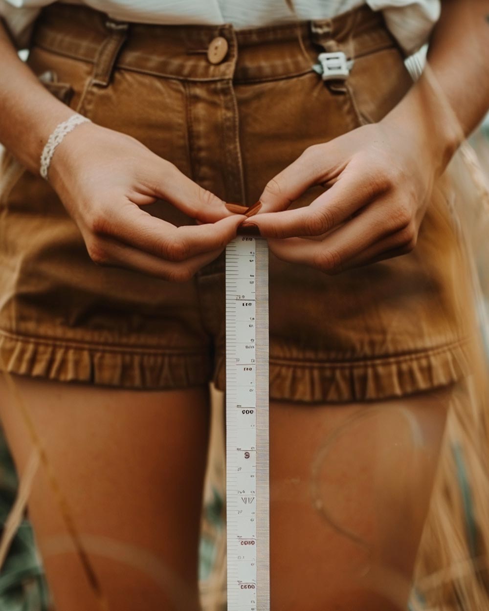 Une femme tenant un mètre